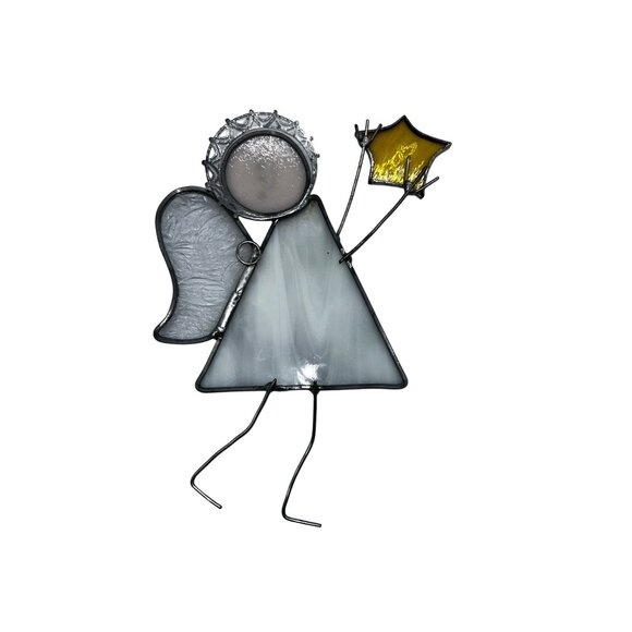 Leaded Stained Glass 7" Angel Fairy Star Suncatcher Christmas Holiday (V) - Picture 2 of 4